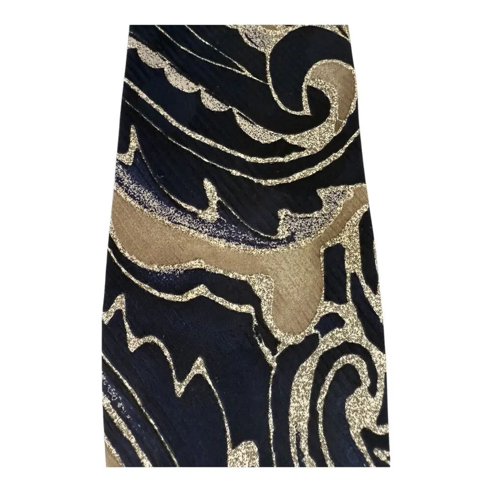Stefano Enrici Navy and Tan Paisley Silk Jacquard Tie (Handmade in‎ Italy)